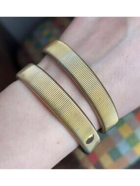 Vintage Gold Coil Bangle Set Ribbed Stretch Bracelets Minimal Stack